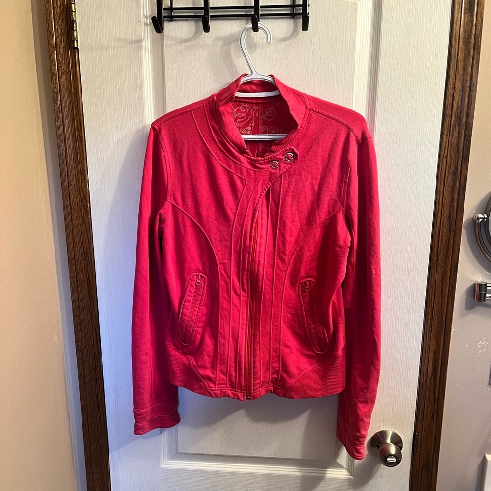 Lululemon Vintage Hot Pink Jacket Rare Print Lining Fitted Zip-Up Size 10